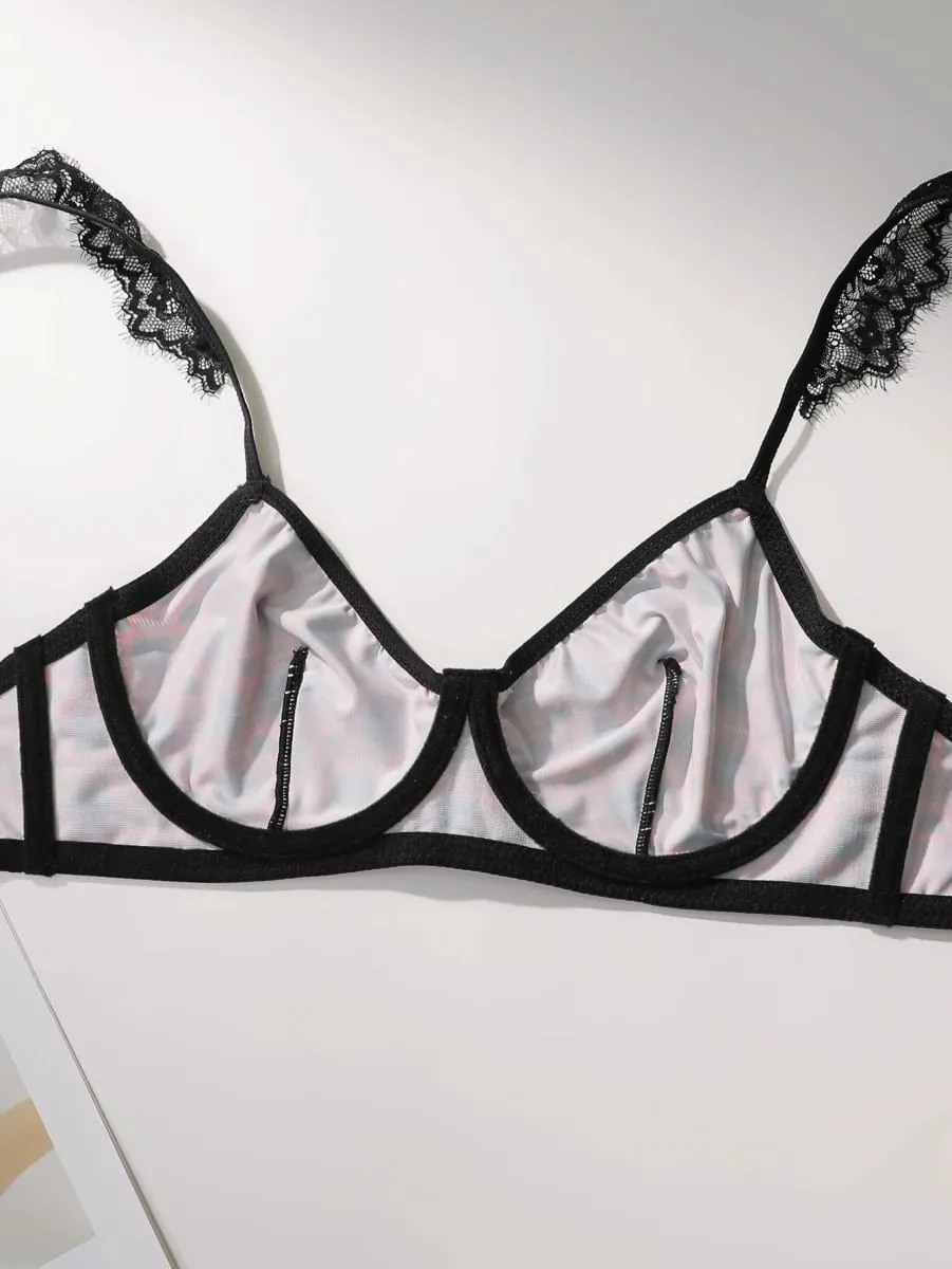 Women Plaid Heart Print Lingerie Set Lace Spaghetti Strap Bra And Panty Set Soft Comfortable Ladies Intimate Sleep Underwear Set — image 4