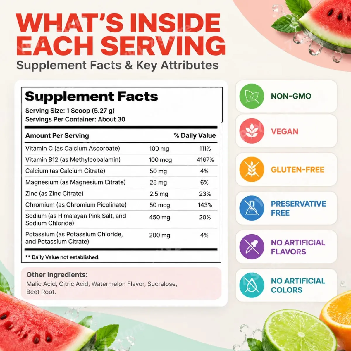 Electrolyte Drink Powder 3 Flavors with Sodium Potassium Magnesium Vitamin C B12 Supports Fluid Balance Energy & Endurance 158g — image 5
