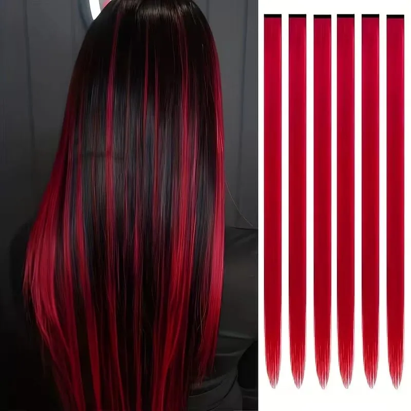 22Inch Synthetic 6pcs Long Straight Hair Extension Colored Rainbow High-Temperature Fiber Hairpiece for Women Daily Party Use — image 11