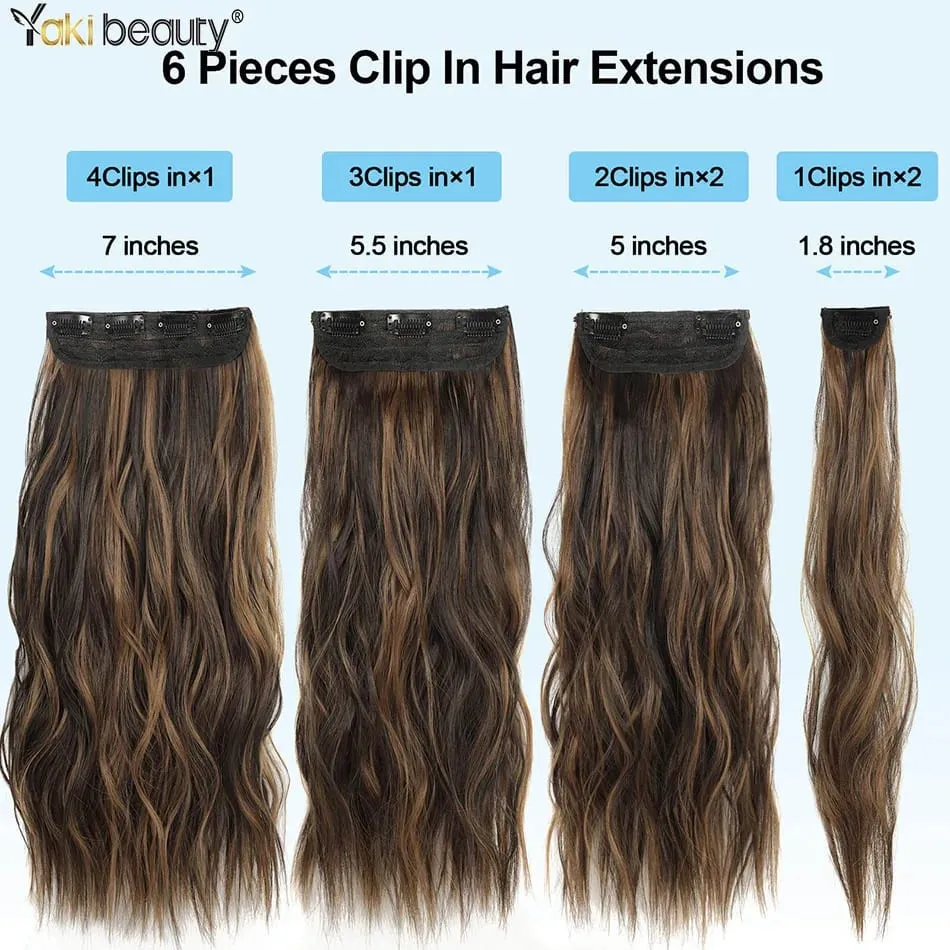 20 Inch Synthetic Long Wavy Hair Extensions Clip-in 6 Pieces Set Black Brown Blond Hairpieces for Volume And Length