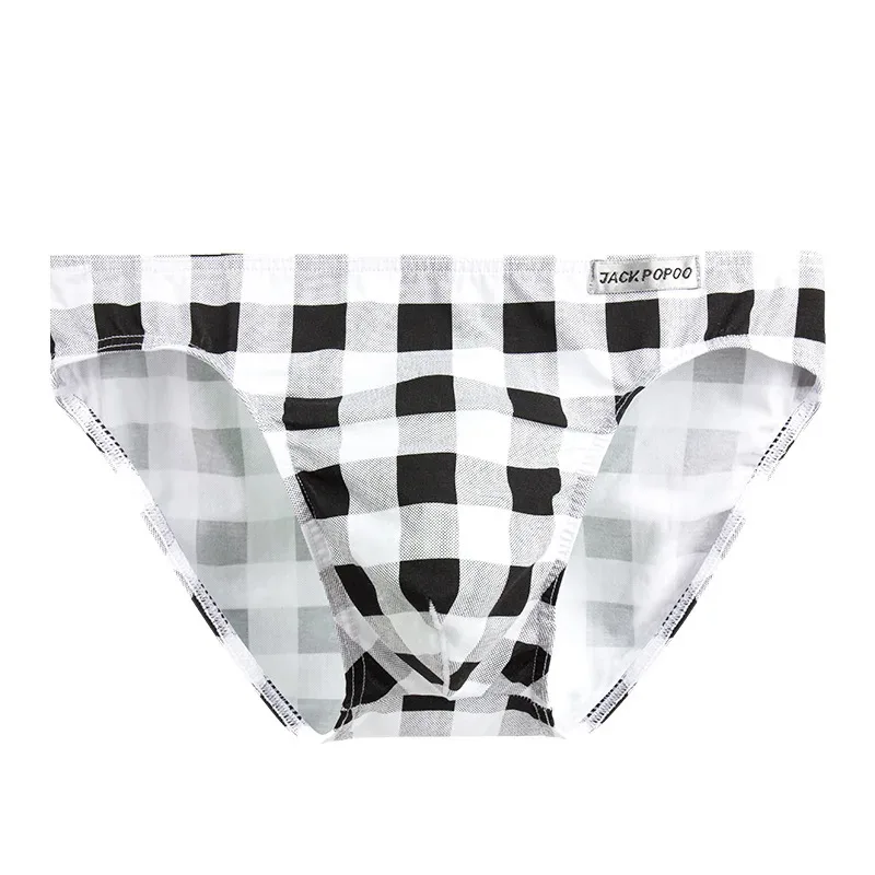 Fashion Plaid Underwear Cotton Soft Elastic Men Briefs Breathable Comfortable Youth Underpants Mens Sexy U Bulge Pouch Panties