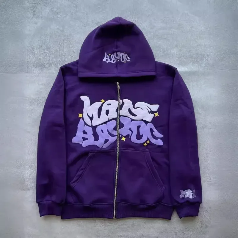 Zipper hooded sweatshirt with retro American letters suitable for men and women wearing Y2K jacket autumn/winter cardigan — image 3