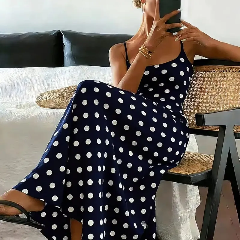 Spring/Summer New Elegant Polka Dot Print Slimming Dress Elegance Fashionable Women's Clothing Casual Midi Dress
