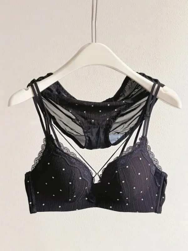 Hot Sale 2026 Sexy Polka Dot Lingerie Set Push Up Small Bust Enhance Side Support Anti Sagging Thin Straps Beautiful Back Bra