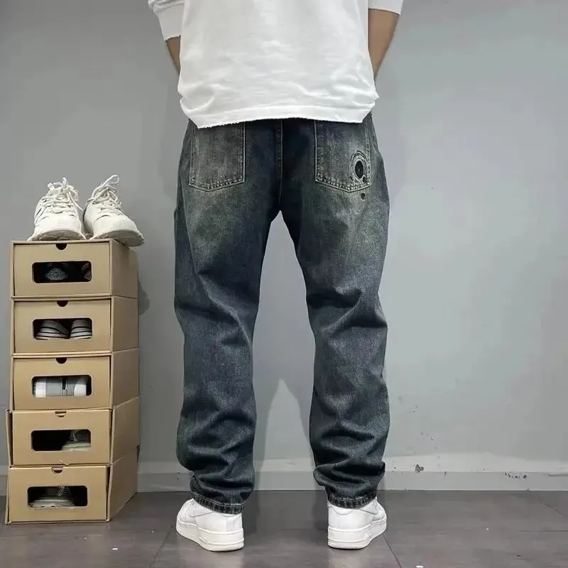 Four Seasons New Fashion Men's American High Street Hole Patched Loose Wide Leg Jeans Pants Vintage Washed Denim Trousers Male — image 6
