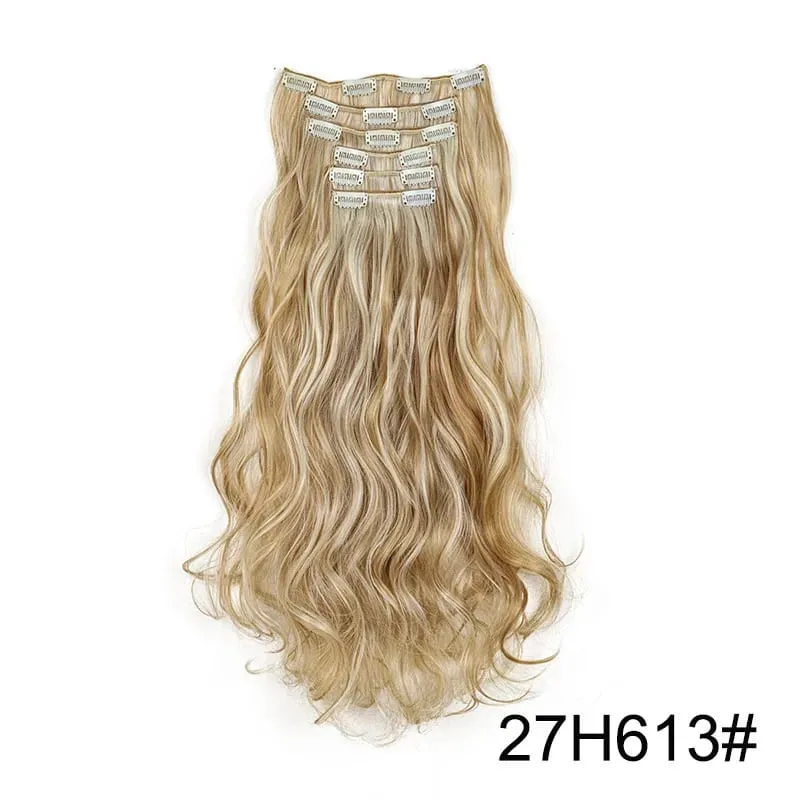 24 Inch Synthetic Clip in Hair Extensions Long Straight Heat Resistant Fiber Hairpiece for Party Cosplay Daily Wear Blonde Black