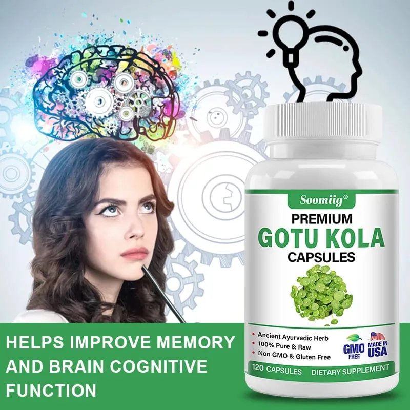 Gotu Kola Capsules 1300mg - Ginkgo Biloba Brain Health Memory & Focus Calm Nerves Skin & Circulation Support Non-GMO