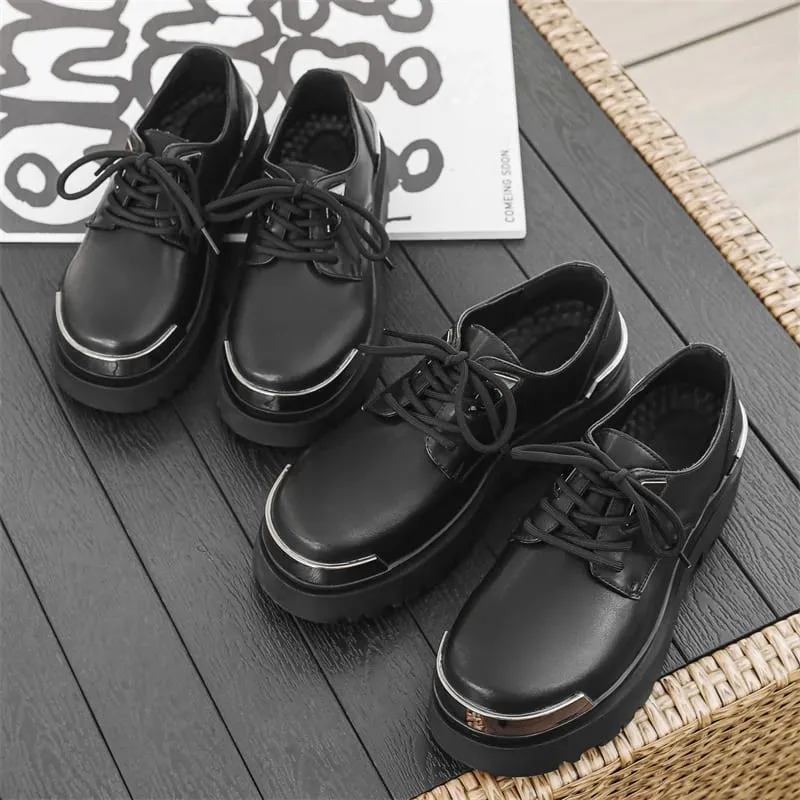 Retro Men Derby Shoes Black Casual Lace Up Thick Soled Wear-resistant Business Couple Commuting Shoes Outdoor Work Shoes Men