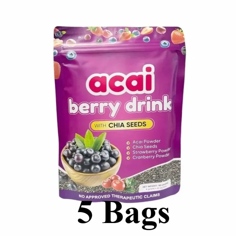 Acai Berry Drikkepulver med Chiafrø Jordbær Tranebær Til Antioxidant Daglig Wellness & Immunsystem Support Voksen 40g