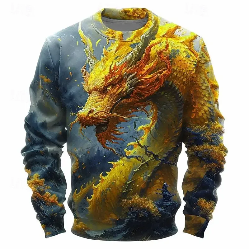 Full Print Chinese Dragon Graphic Sweatshirts For Men Women Long Sleeve Casual Round Neck Hoodie Streetwear Mens Sport Tracksuit — image 3