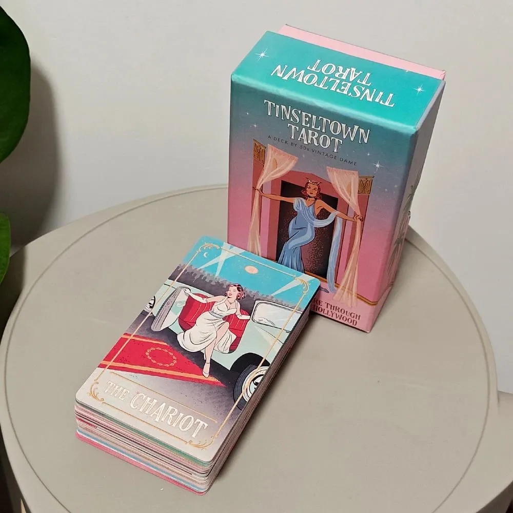 Tinseltown Tarot in Rigid Box Pink Vintage Hollywood Inspired Deck 78 Illustrated Cards 12*7cm