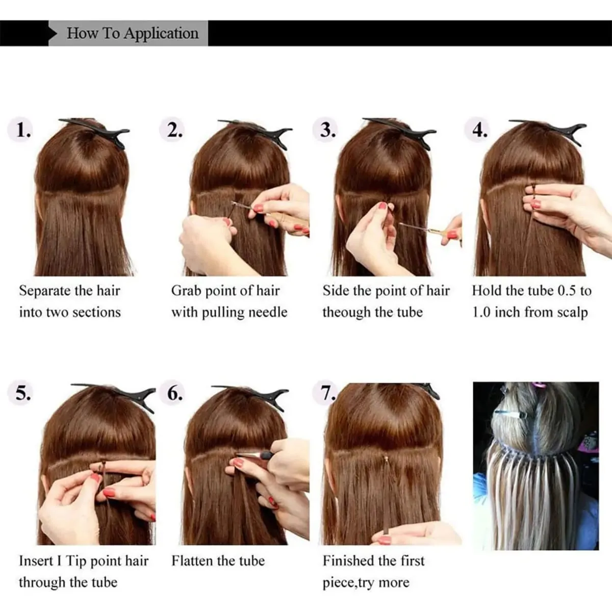 20" Rainbow Synthetic Hair Extensions Kit 10PCS Colored I-Tip Extensions with Micro Beads Hook Needle for Women Kids Cosplay — image 5