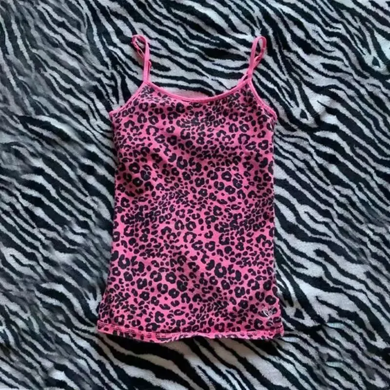 Leopard pattern Camisole rock aesthetic emo girl Y2K crop tops casual punk hottie harajuku hip hop street retro chic womens vest