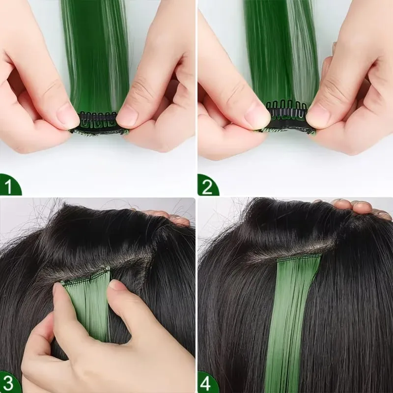 22 Inch Green Heat-Resistant Synthetic Hair Party Pick Hair Clip Wig Green Hair Extensions Set Messy Bun Clip Extensions — image 5