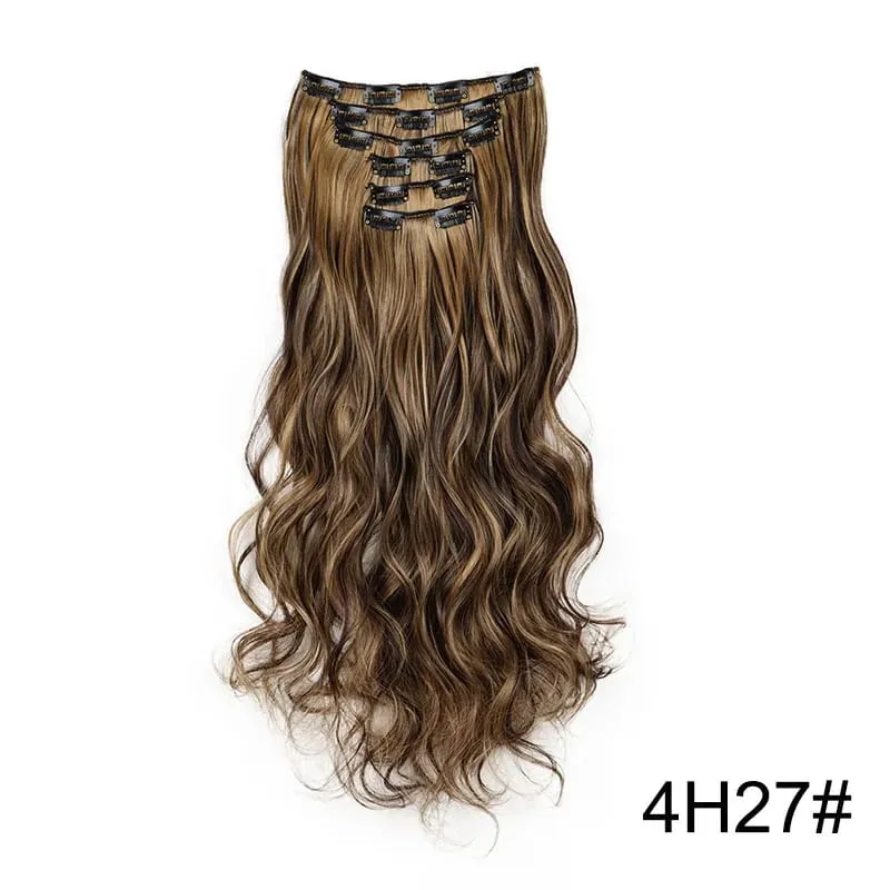 6pcs/set 24Inch Synthetic Long Curly Wavy Hair Extension 16 Clips High Tempreture Hairpiece Clip In Hair Extensions for Women