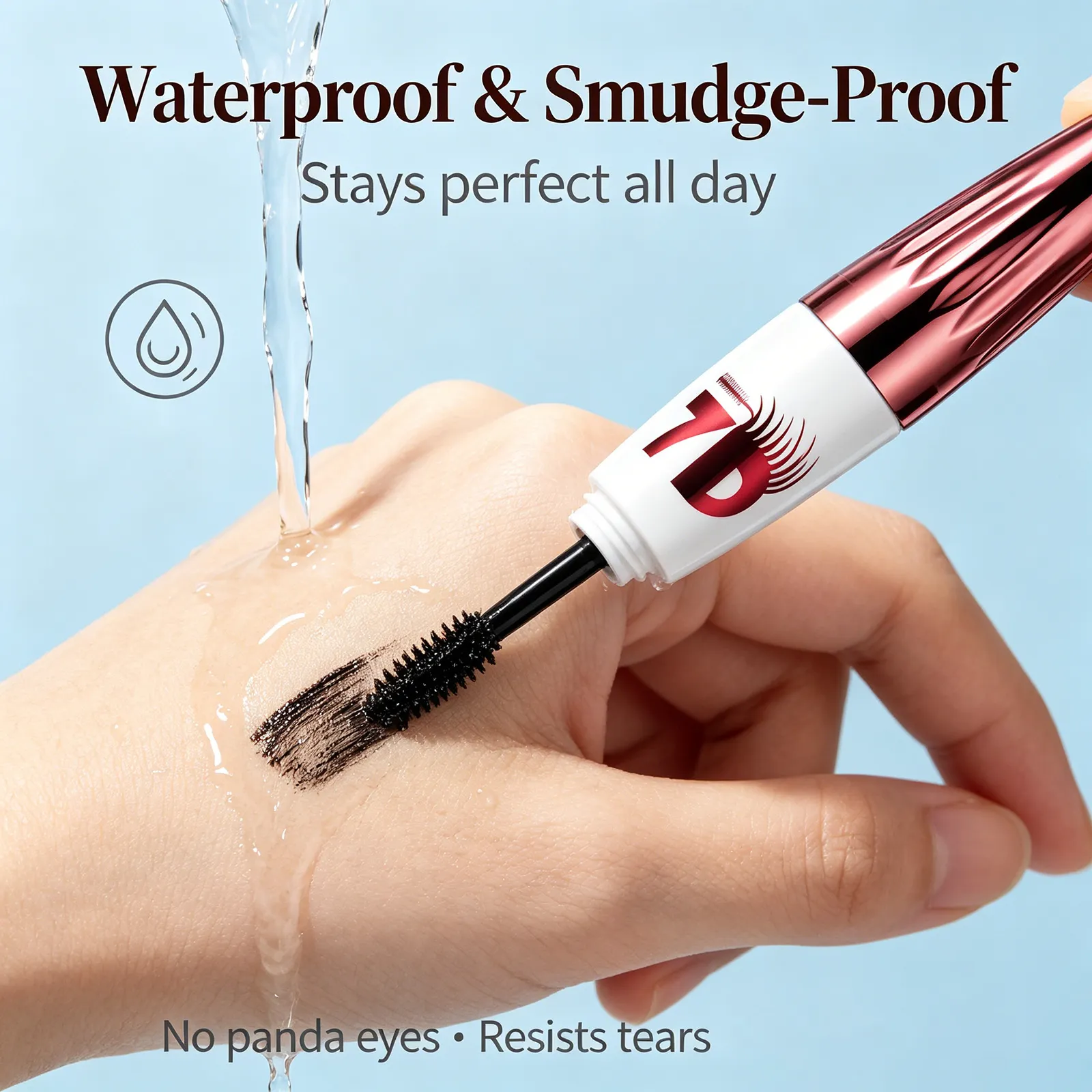 7D Volumizing & Curling Black Mascara – Smudge-Proof Natural Lash Lift & Curl Flake-Free Non-Clumping Waterproof Eye Makeup