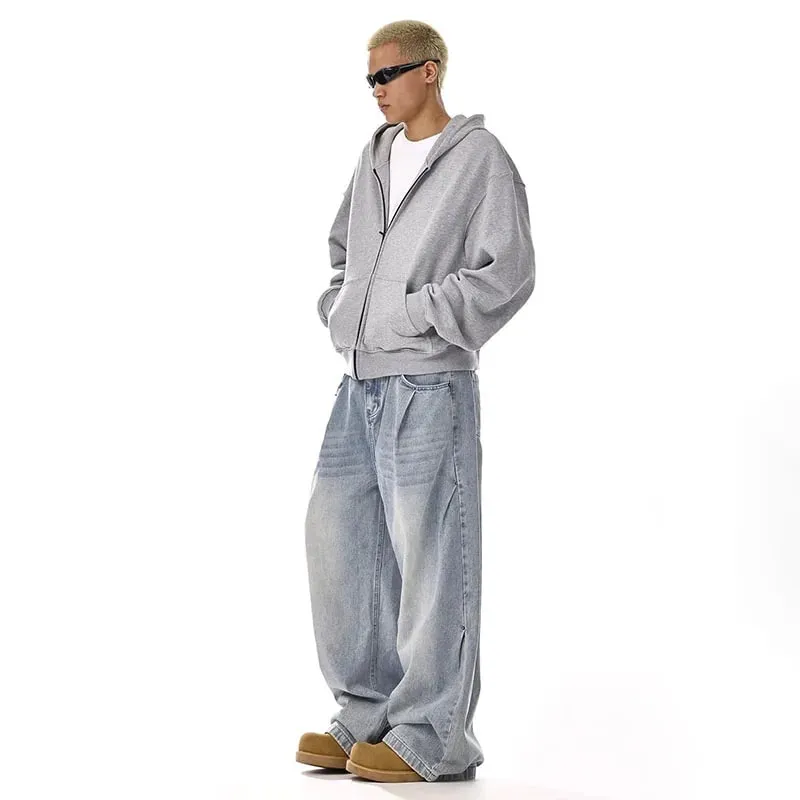 New Korean Retro Men'S Jeans High Street Straight Leg Pants Loose Casual Jeans Fashion Wide Leg Pants — image 4