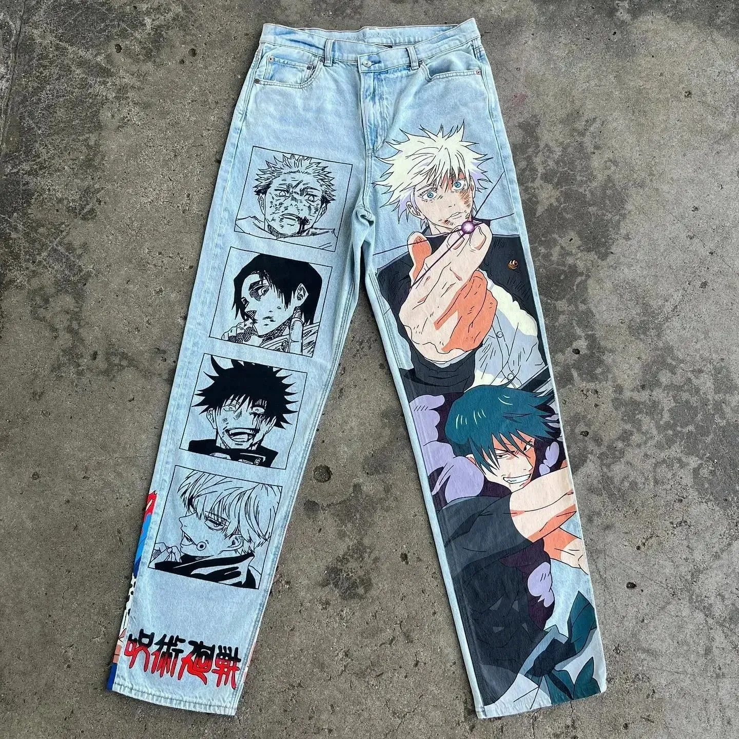 Harajuku anime characters printing jean new wide leg denim pants y2k mens jeans streetwear style couples trouser black jeans — image 9