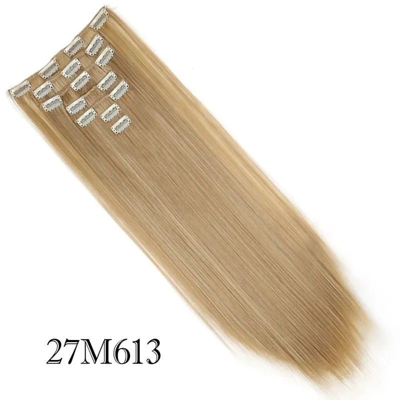 7Pcs/Set Long Straight Clip in Hairpiece Synthetic Clip in Hair Extensions Brown Highlight Blonde Natural Soft Hairpieces — image 15