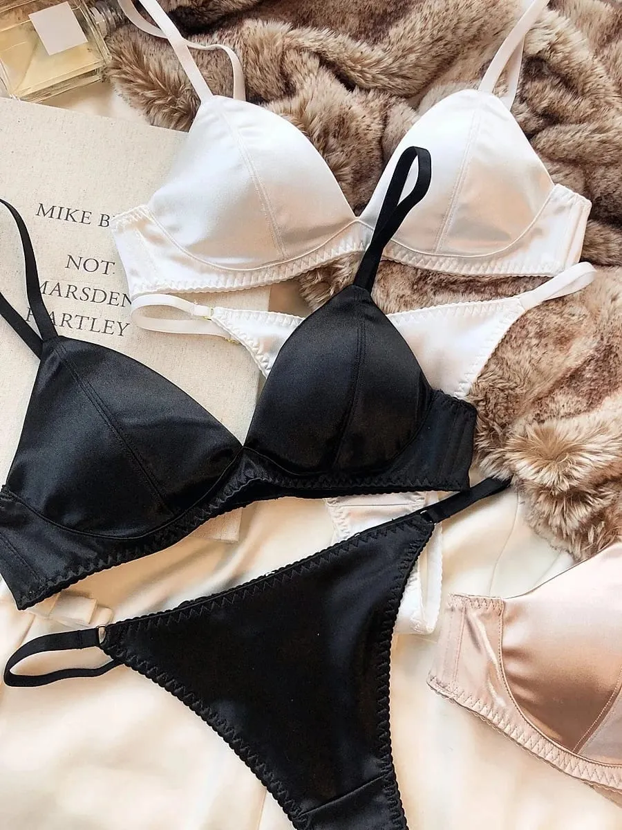 Ensemble de sous-vêtements d'été pour femmes, bonnet Triangle en soie, soutien-gorge sans fil, Bralette française, sans couture, intimes, ensemble de Lingerie et string
