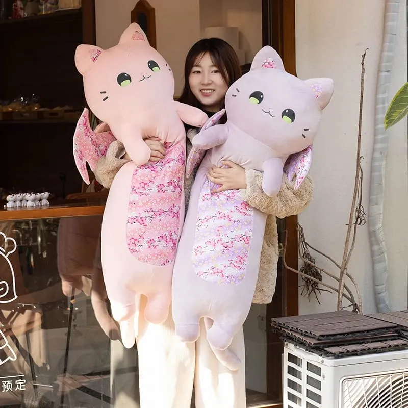 Cuscini per il corpo di gatti carini da 60 cm Gatto in fiore di ciliegio con ala di pipistrello Peluche Kawaii Morbido cuscino per dormire Cuscino per ragazza Regalo di compleanno — image 5