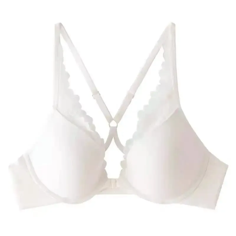 Seamless Front Buckle Halter Bra Soft Underwire Thin Summer Push Up Small Bust Minimizer Big Chest Sexy Back Lingerie 32-38 Set — image 8