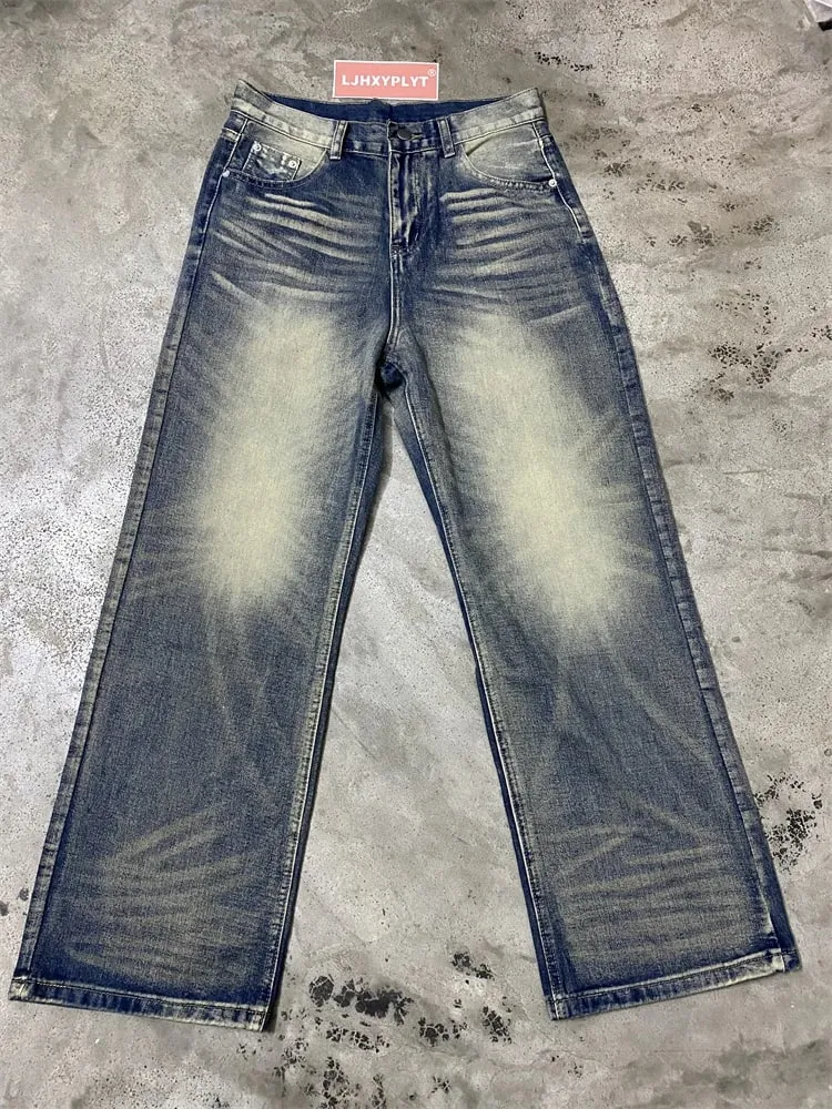 Men's Wide Leg Jeans Baggy Denim Pants Y2K Vintage Streetwear Loose Straight Casual Trousers — image 4