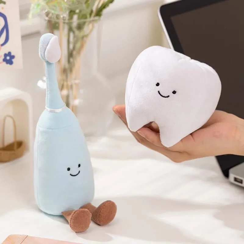 Cute Oral Plush Humanoid Toy White Tooth Toothpaste Toothbrush Smiling Plushie Home Decor Prop Gift — image 4