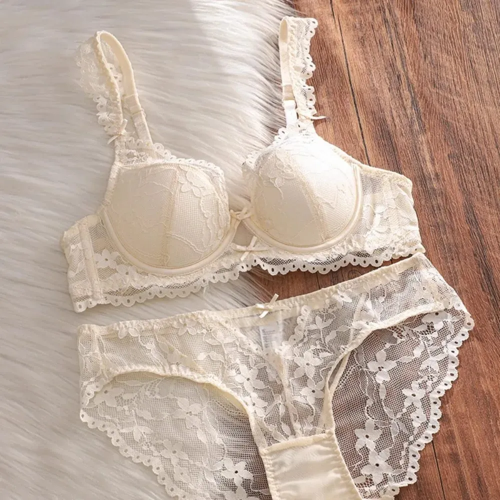 French Lace Lingerie Bra Set Underwire Thin Cup Side Support Anti Sagging Full Bust Friendly Women Underwear 32‑38AB — image 2