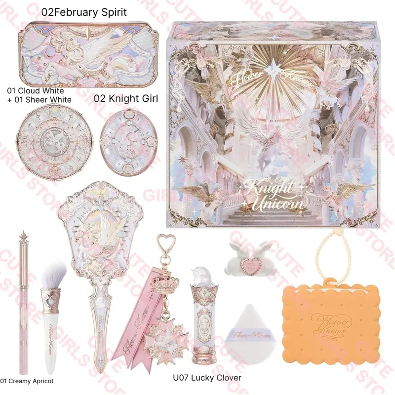 Мини-подарочный набор Flower Knows Knight Unicorn Collection с губной помадой, румянами, тенями для век, пудрой, подводкой для губ, зеркалом и инструментами