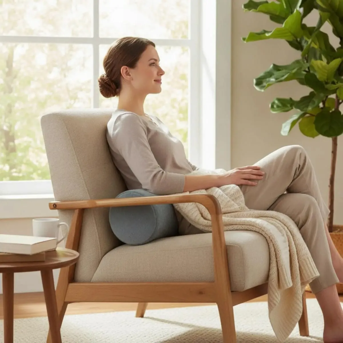 Premium Cylindrical Pillow for Back Waist Neck Support Soft Chenille Fabric Dense Foam Bolster for Bed Sofa Office Use — image 3