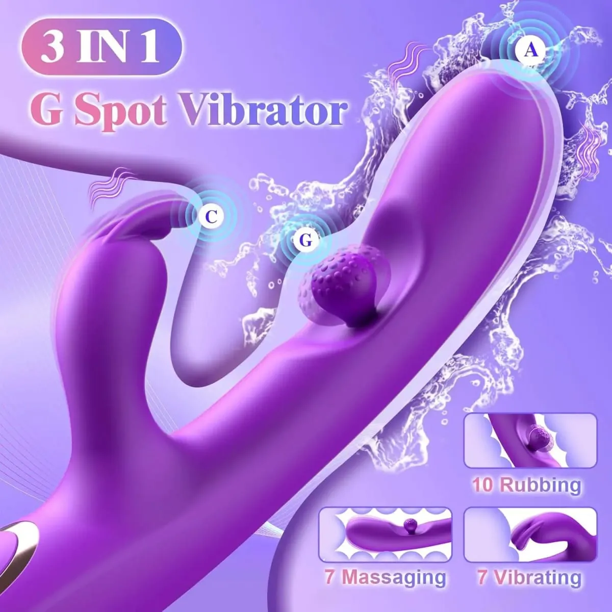 G Spot Rabbit Vibrator 3 in 1 360° Rotation Powerful Clitoral Stimulator Soft Silicone Adults Product Sex Toy for Women Couple — image 2