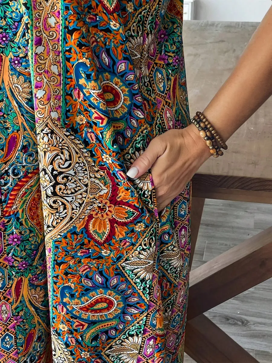 2026 Summer Women Bohemian Paisley Print Spaghetti Strap Maxi Dress Loose Flowy Pocket Long Dress Vintage Ethnic Beach Vacation — image 6