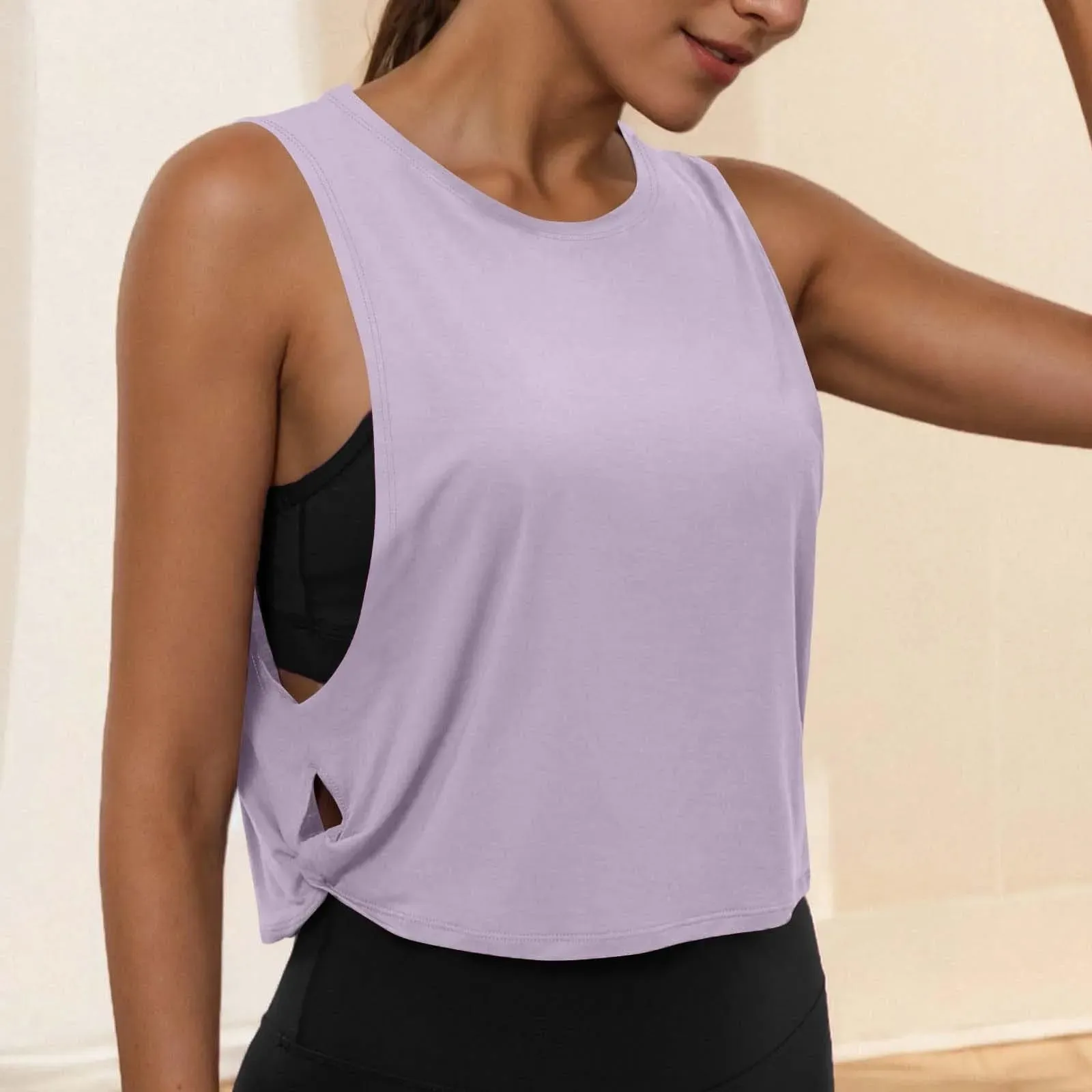 Women Sleeveless Yoga Tops Running Short Tank Crop Top Athletic Vest Breathable Blouse Cover Up Gym Workout Cool T-Shirt — image 18