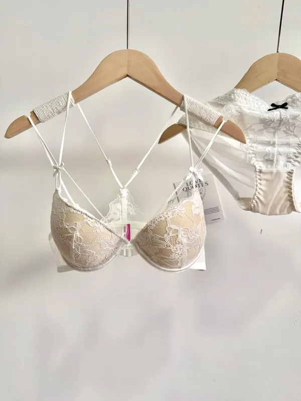 Minimal Romantic Coquette Lace Front Clasp Bra Set Wirefree Ultra Thin Straps Beauty Back Small Bust Create Curvy Lookr MOYISU — image 8