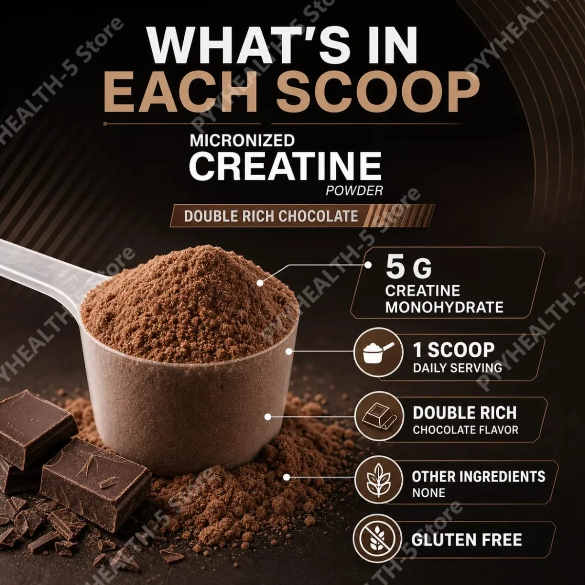 Creatine Monohydrate Powder 10.6 OZ Chocolate Flavor Sports Nutrition Support Athletic Performance Post‑Workout Muscle Recovery — image 6
