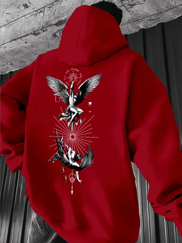 Men's Gothic Angel & Tarot Print Hooded Sweatshirt - Longr Machine /Fall Layering (Tarot Card Design Regular Fit) - Ideal for Themed Events & Casual Attire Featuring Angel & Tarot Motifs Comfortable Knit Fabric and Versatile Streetwear Styl — image 4