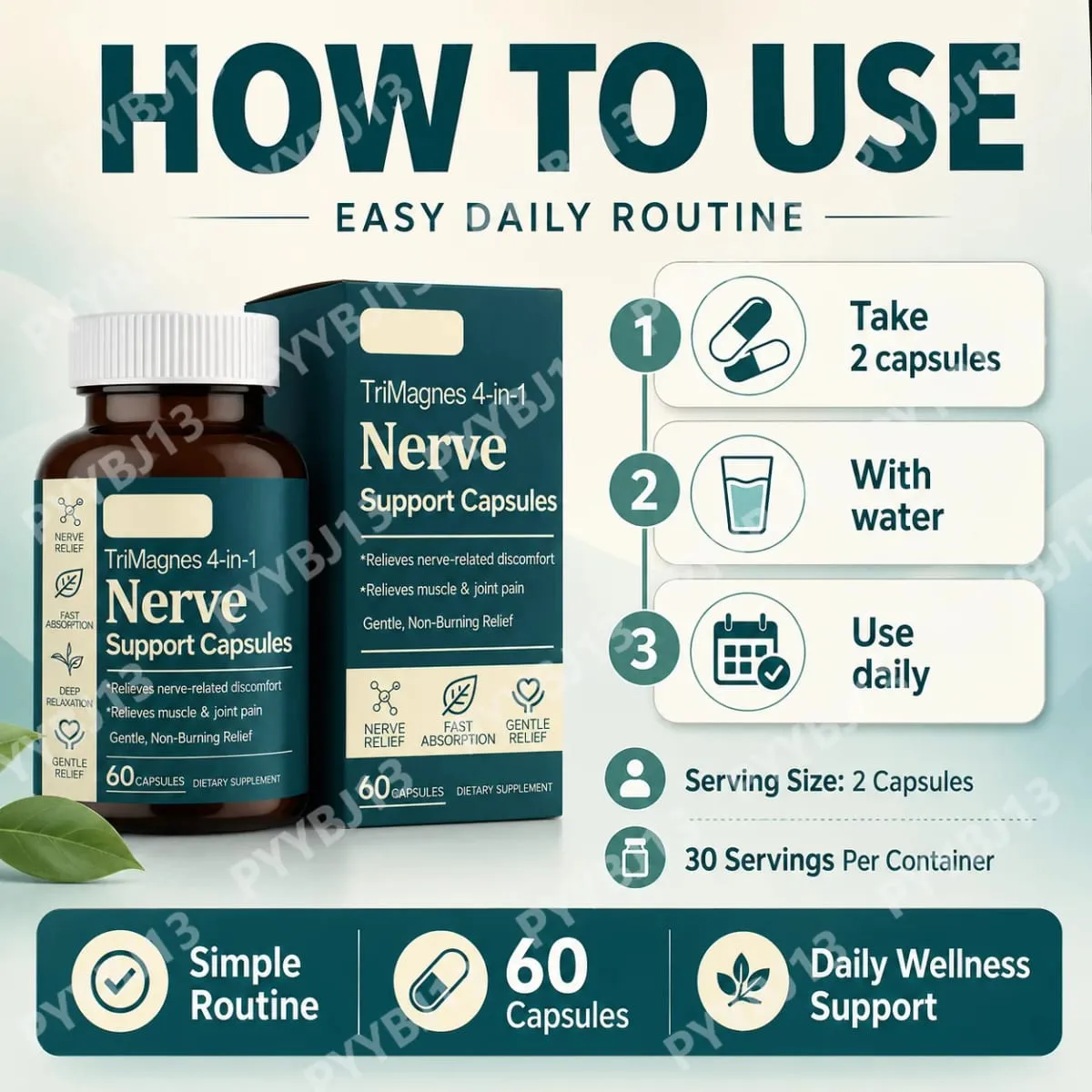 4-in-1 Magnesium Nerve Support Capsules with Citrate Glycinate Malate & Turmeric Extract 60 CT Fast Absorption Formula