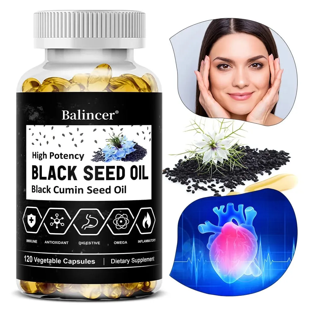 Black Cumin Seed Oil Capsules Cold Pressed Support Immune Cardiovascular Digestive Respiratory Health Skin and Hair Health — image 1