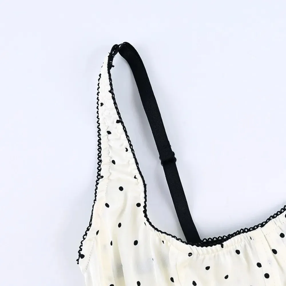 Sexy Spaghetti Strap Polka Dot Tank Top Square Neck Slim Cropped Sleeveless Silk Vest Off-shoulder Lace Camis Female — image 3