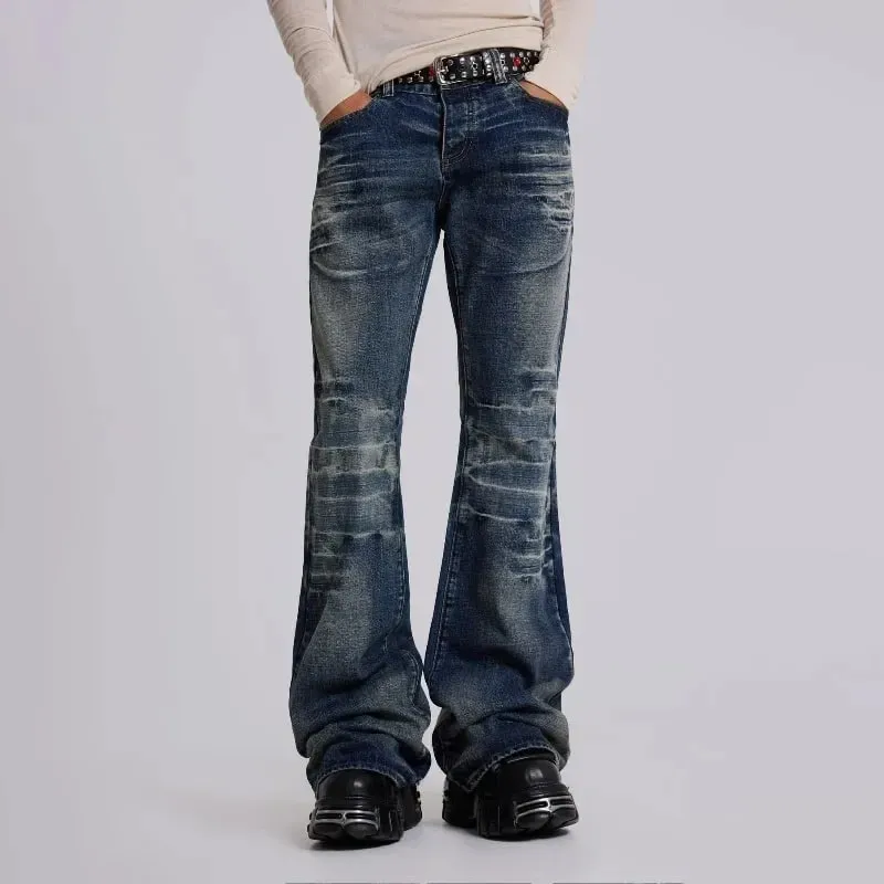 Y2K Mid Blue Flared Jeans Vintage Washed Men Women Bootcut Jeans Gothic High Street Unisex Streetwear Retro Baggy wide leg Pants — image 2