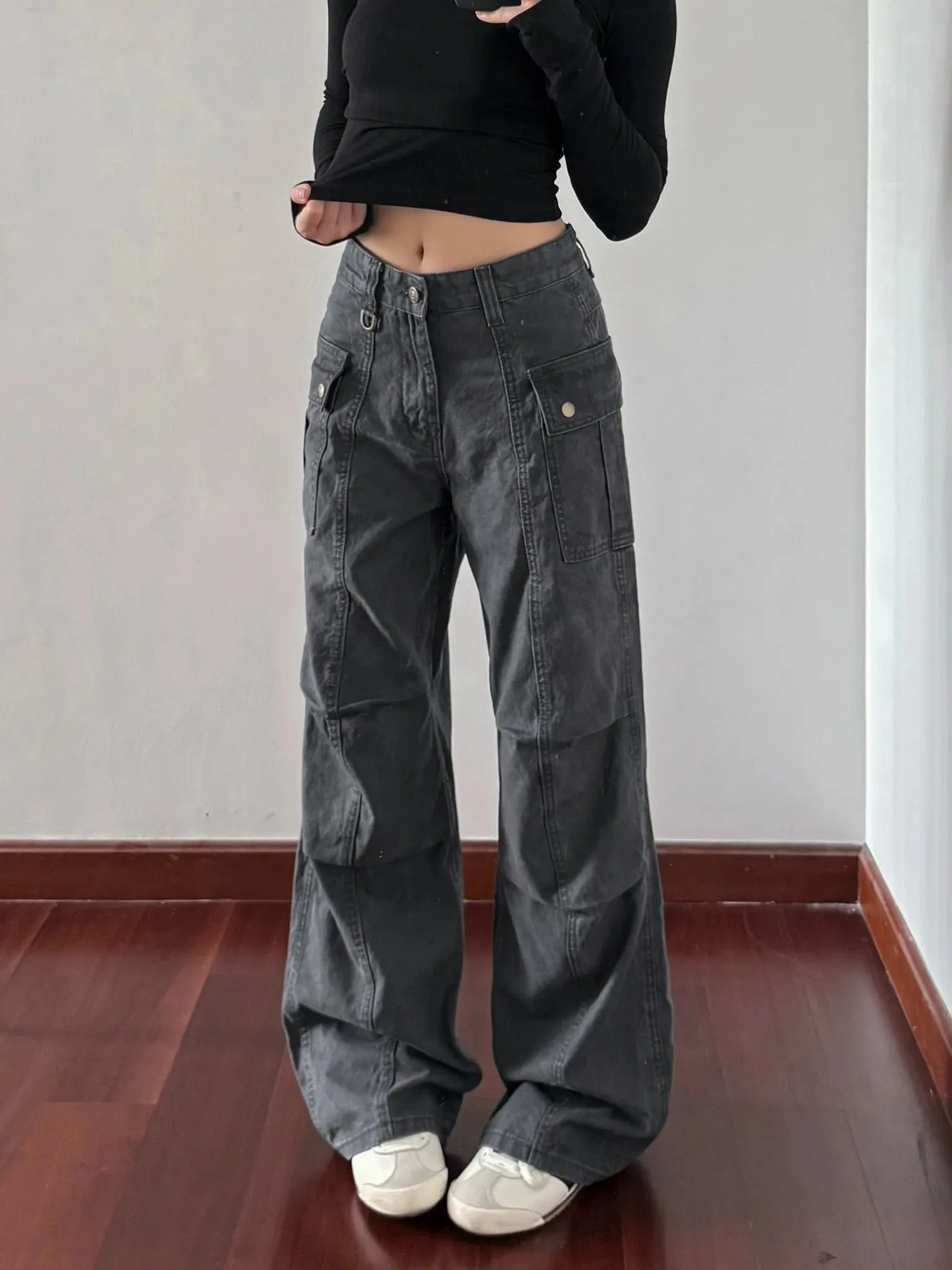 Retro American High Street Work Pants Light Beige Straight Leg Faded Casual Jeans Men Women High Waist Denim Fabric Wear Resi... — image 3