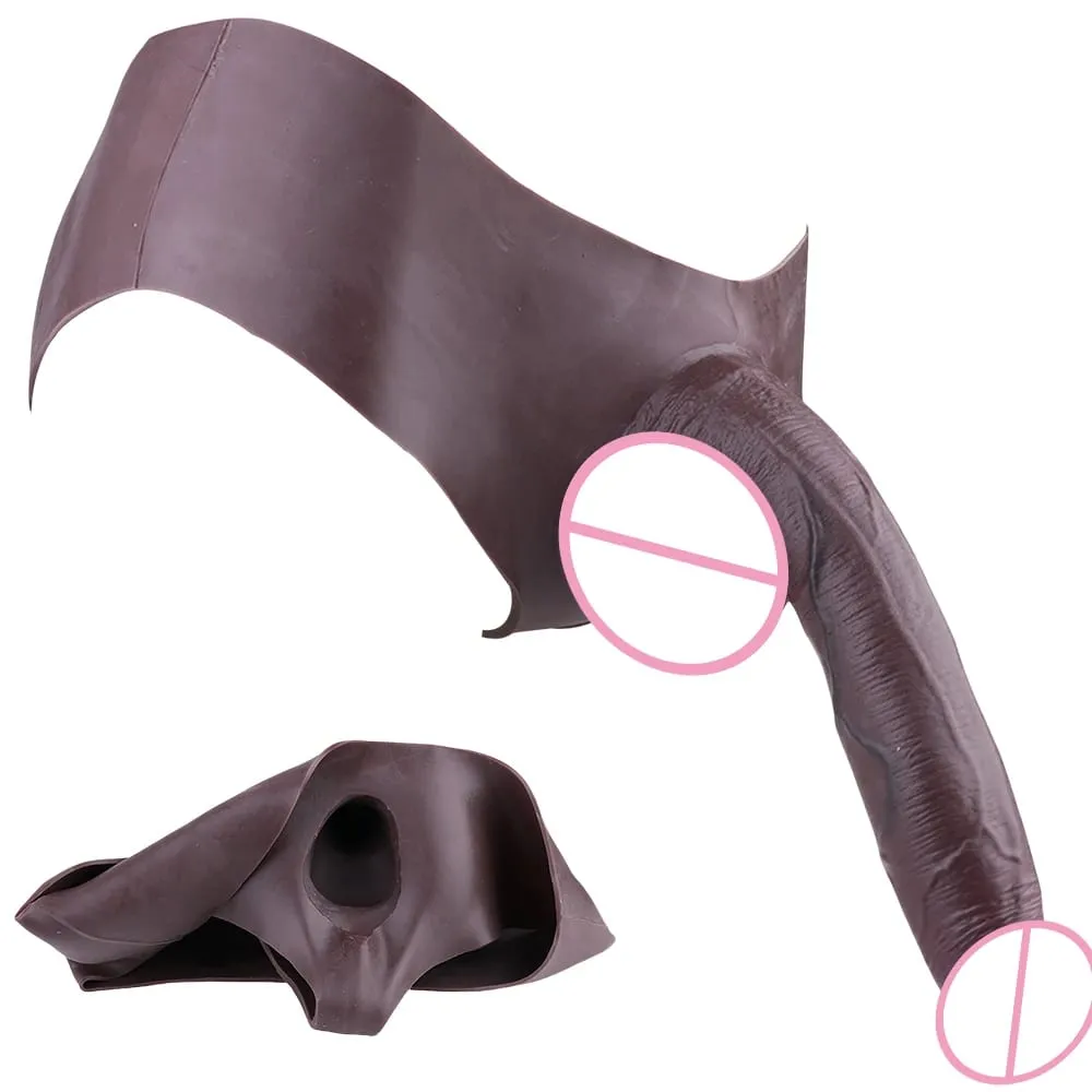 Silicone Boxer Shorts Pants With Realistic Hollow Dildo Lifelike Penis Sleeve Pants For Men Adult Couple's Sex Toy Sexshop — image 1
