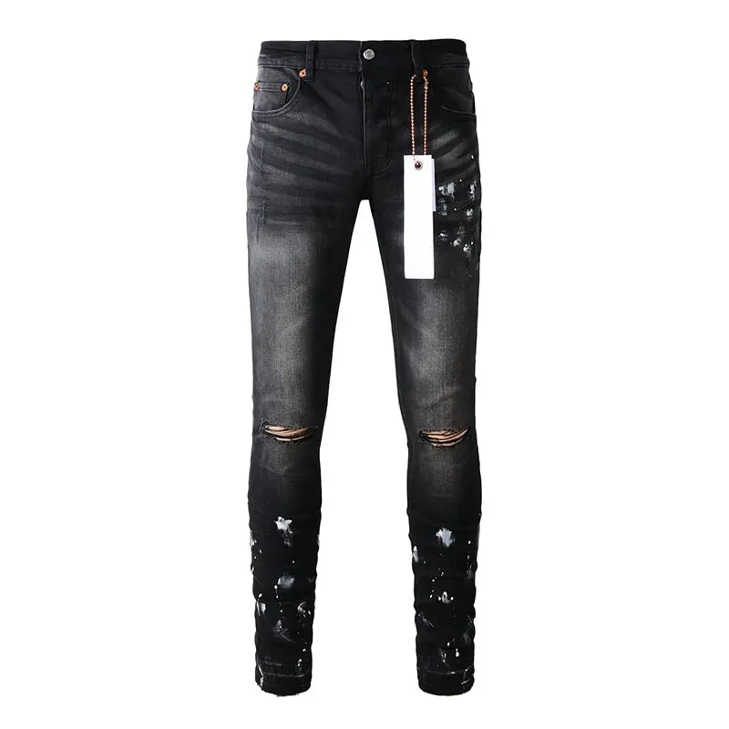 Men's Distressed High Street School Boys Fashion American Style Stretch Skinny Fit Ripped Jeans — image 12