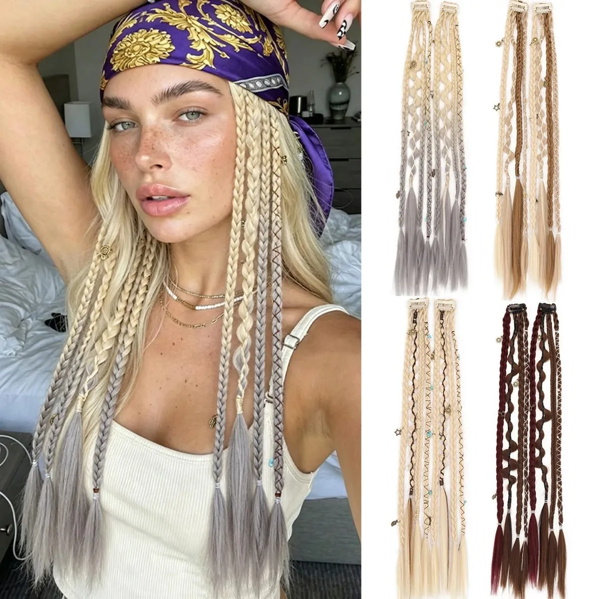20 Inches Bohemia Clip in Hair Extensions Handmade Synthetic Weaving Clip-on Long Braid Fairy Hair Extensions for Women — image 2