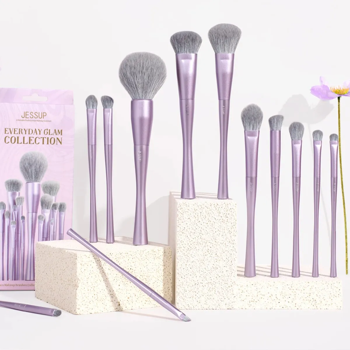 Jessup Makeup Brushes Set 14pcs Professional Vegan Foundation Eyeshadow Contour Powder Blending Brush Kit Luxury Purple T512
