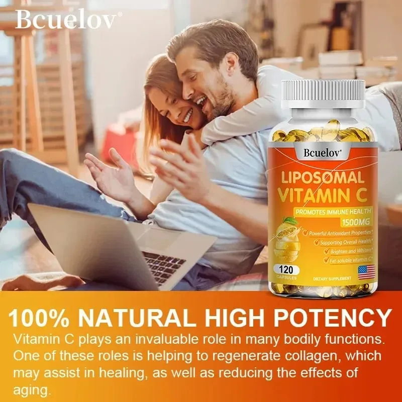 Capsules de vitamine C liposomale, puissant antioxydant, favorise la production de collagène, soutient la santé de la peau, 1500 mg