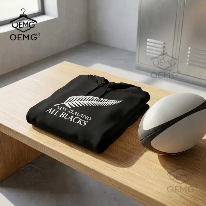 2026 Men's Oversized Polyester Hoodie with New Zealand All Blacks Feather Graphic Print Trendy Printed Large Size Sweatshirt — image 2