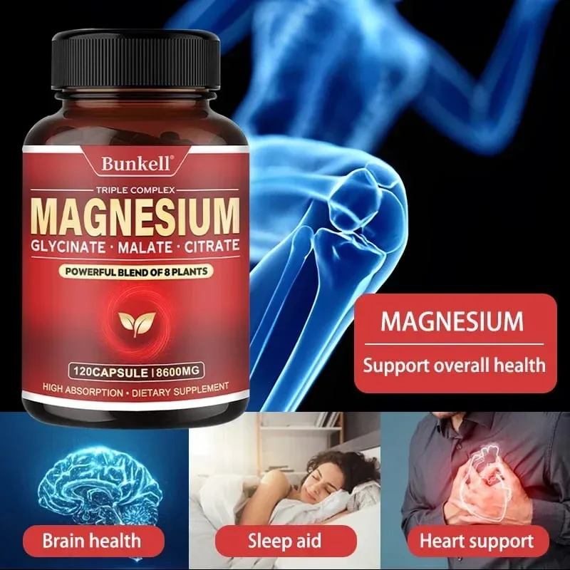 Magnesiumglycinatmalatcitrat med hög absorption 100 % kelaterad icke-GMO Vegetarisk glutenfri 8 600 mg 120 kapslar — image 2