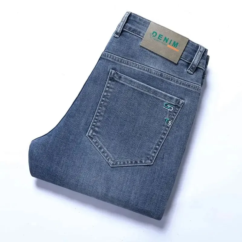Nuevos pantalones vaqueros elásticos de otoño/invierno 2025 para hombres jóvenes con cintura elástica recta pequeña, pantalones vaqueros a la moda para hombres — image 10